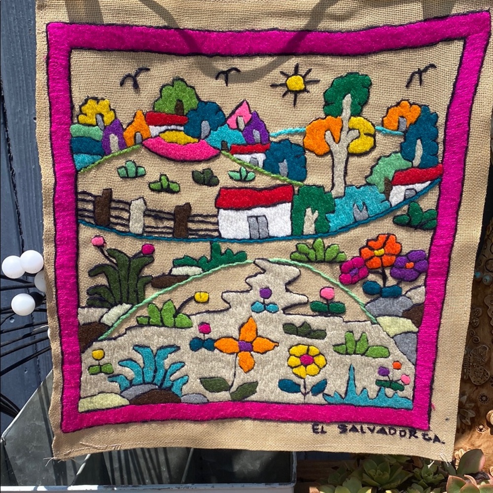 Vintage Folk Art Tapestry Wall Decor